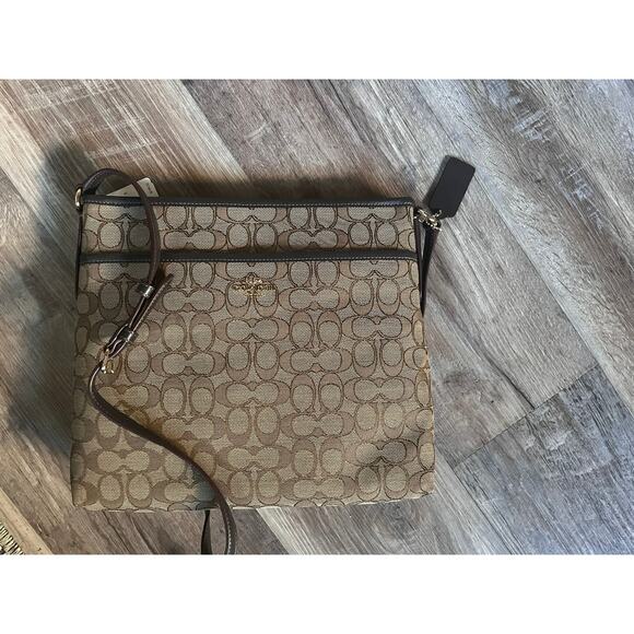 Coach F58285 Outline Signature File Bag Crossbody Khaki Brown Discontinued - Picture 1 of 10